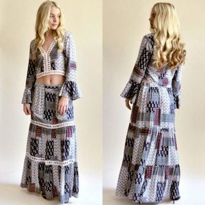 1 LEFT!! 👑Gorgeous 2Piece Boho Cut-Out Crop Top & Maxi Set